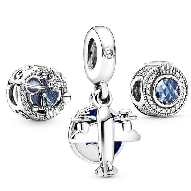 3pcs /Lot Blue Enamel Globe Charms Beads Star Pendant Fit Diy Brand Charm Bracelets Necklaces For Women Fashion Jewelry Making
