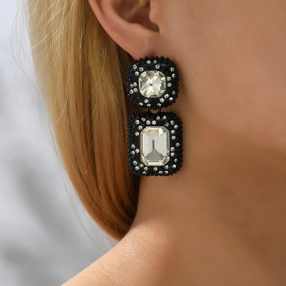 Vintage Luxury Design Big Dangle Drop Earrings For Women Trend Antique Shiny Crystal Glass Original Funny Pendant Jewelry Gift