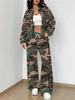 Simple Autumn and Winter New European and American Women's Clothing Yellow-green Camouflage Printing Suit Women