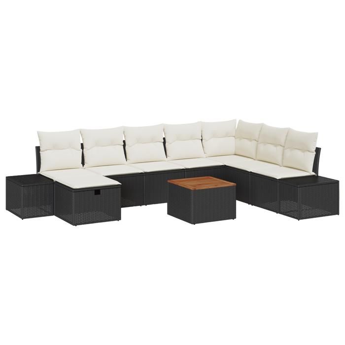VidaXL Ensemble de canapé de jardin de 9 pièces avec coussins Noir Poly Rattan 3359607