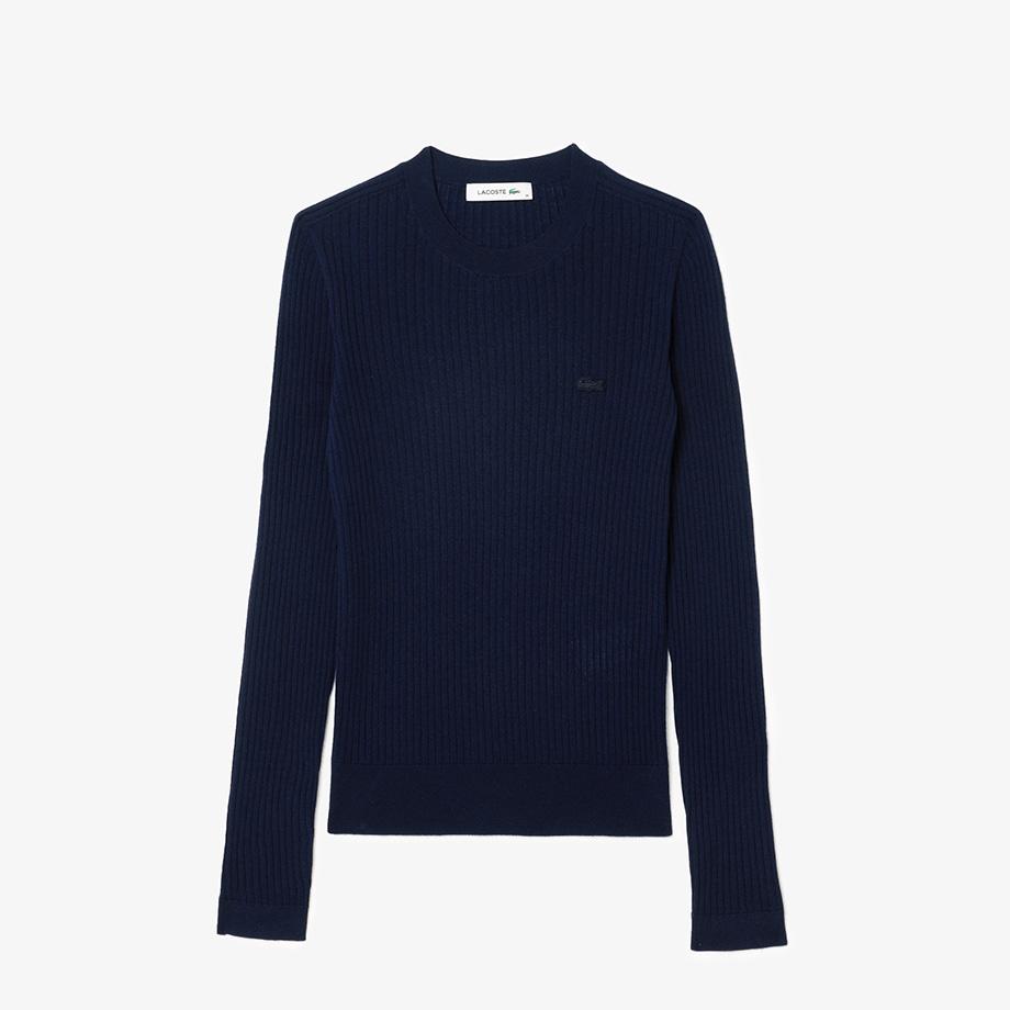 [Lacoste] Women's Slim Fit Rib-Knit Crew Neck Sweater AF2576-54N166