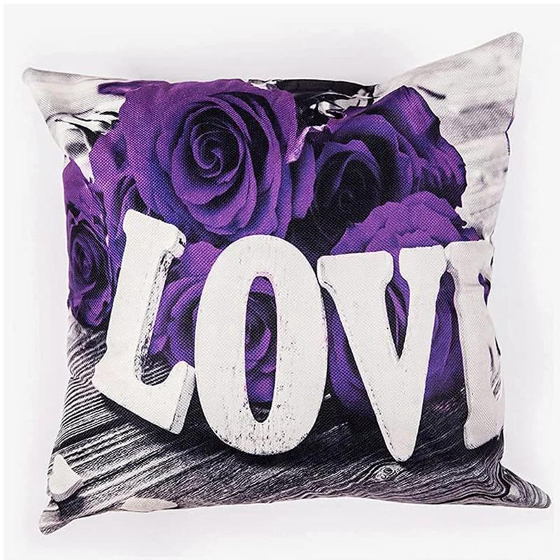 Purple Rose Linen Pillowcase 40*40 Living Room Sofa Cushion Cover 60*60 Home Decoration Pillowcase Valentine's Day Gift