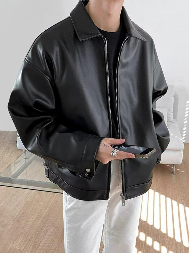 Men's 2023 Spring PU Leather Casual Baseball & Motorcycle Jacket - Korean Trend