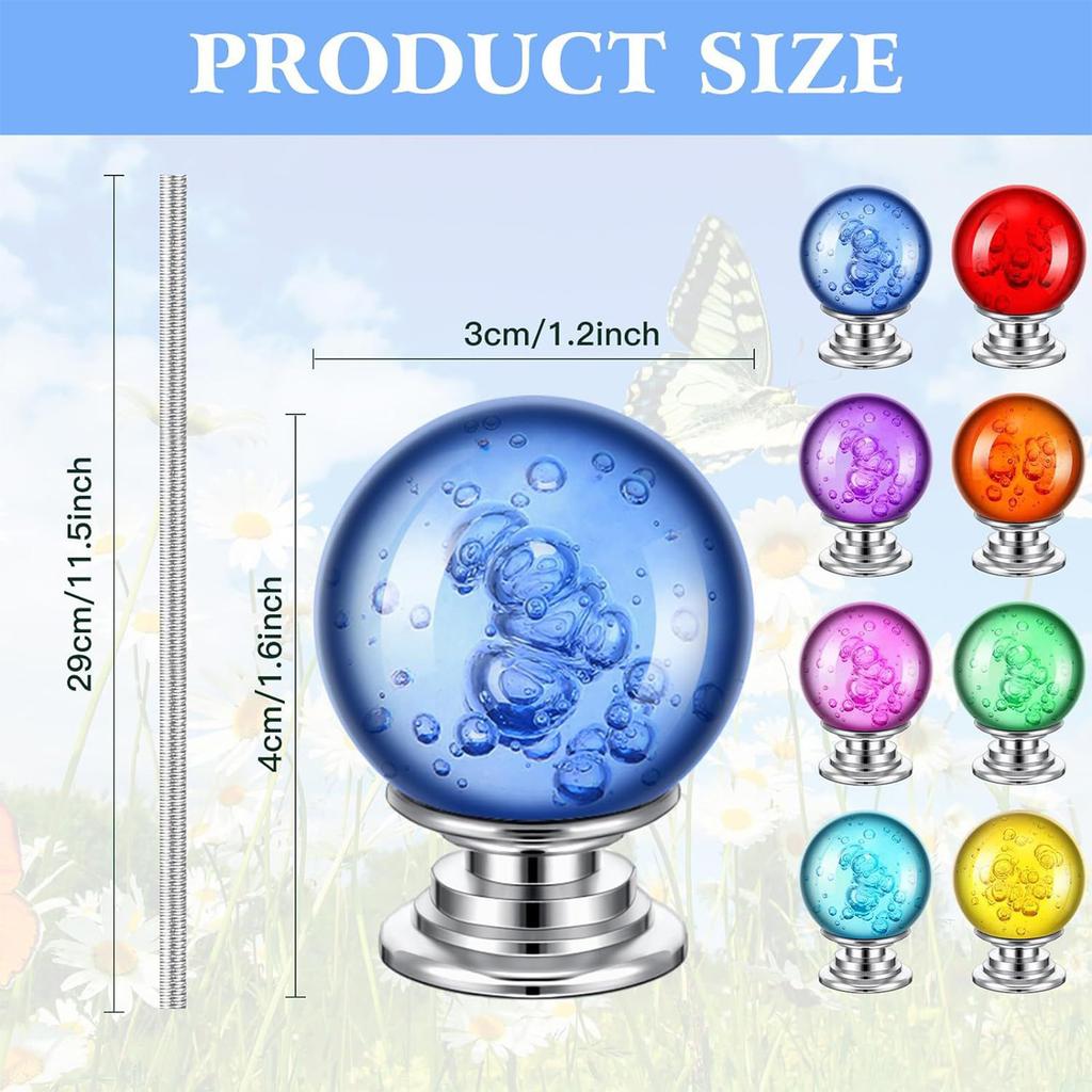 Conjunto de contas de estacas decorativas para jardim, estacas de decoração de jardim caprichosas, suporte de metal com pérolas de vidro e cristais