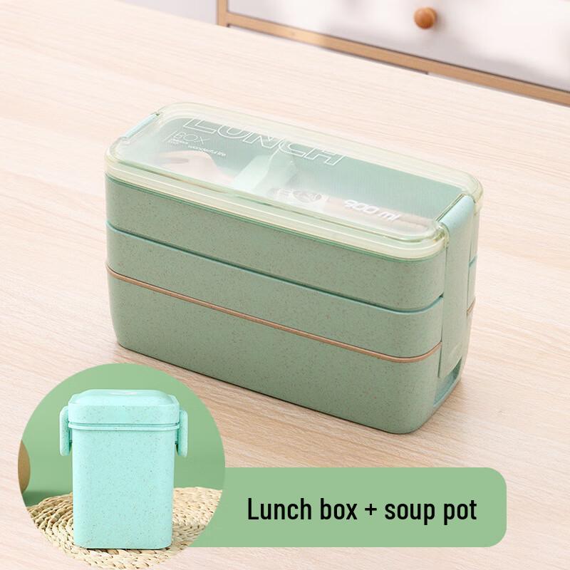 HA Japanese-Style 3-Layer Microwaveable Bento Box Set 900ml Lunch Box + Soup Container