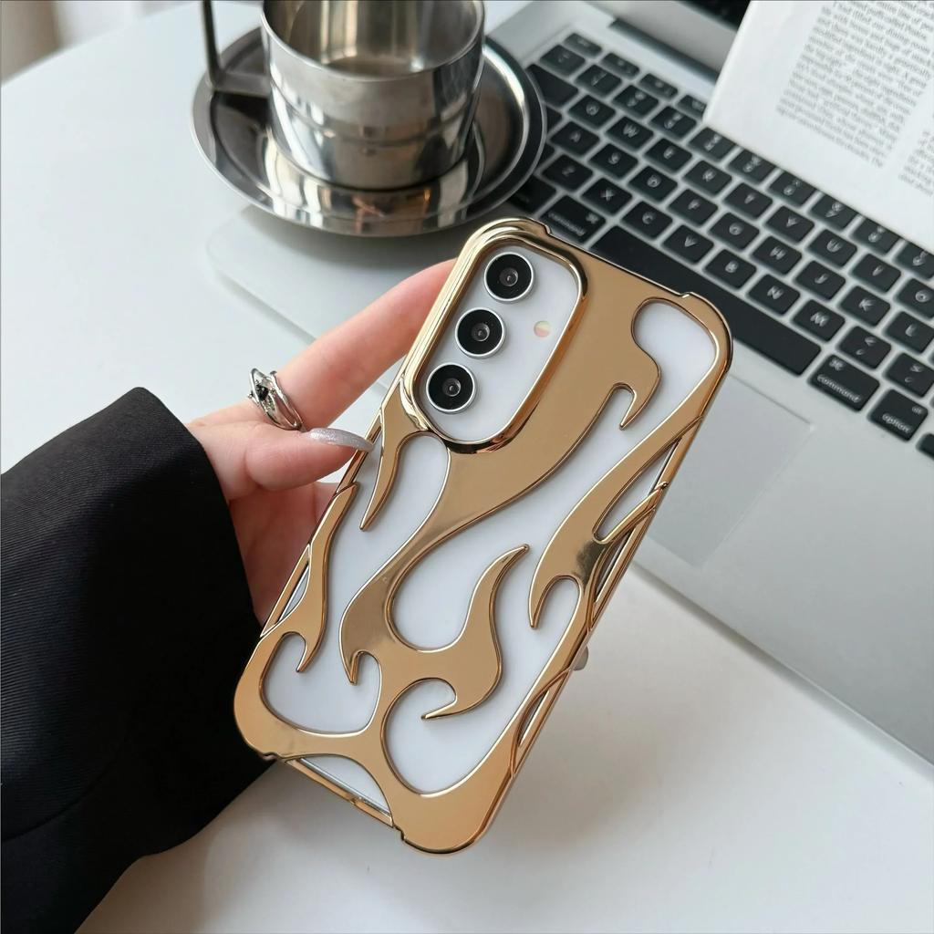 New 3D Flame pattern Case For Samsung Galaxy S25 S24 S22 S23 Ultra Plus A16 A06 A55 Fashion Hollow Slim Shockproof soft Cover