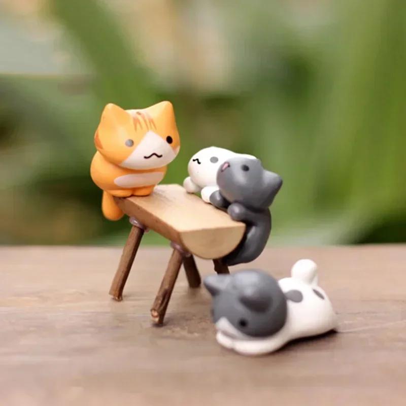 6Pcs/Set Mini Cute Kitten Gift Ornament Cartoon Luckily Cat Home Garden Bonsai Decorations Office Desktop Craft Accessories