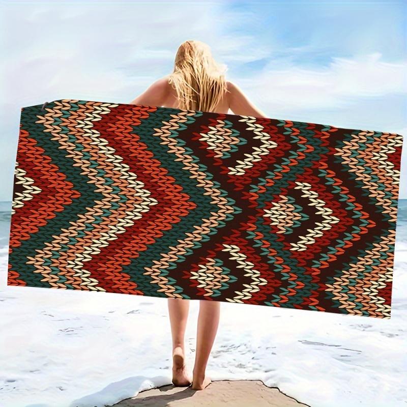 Vibrant Graphic Retro Totem Beach Towel - Ultra Absorbent & Fast Drying Microfiber, Perfect for Picnic & Summer Vibes Decor