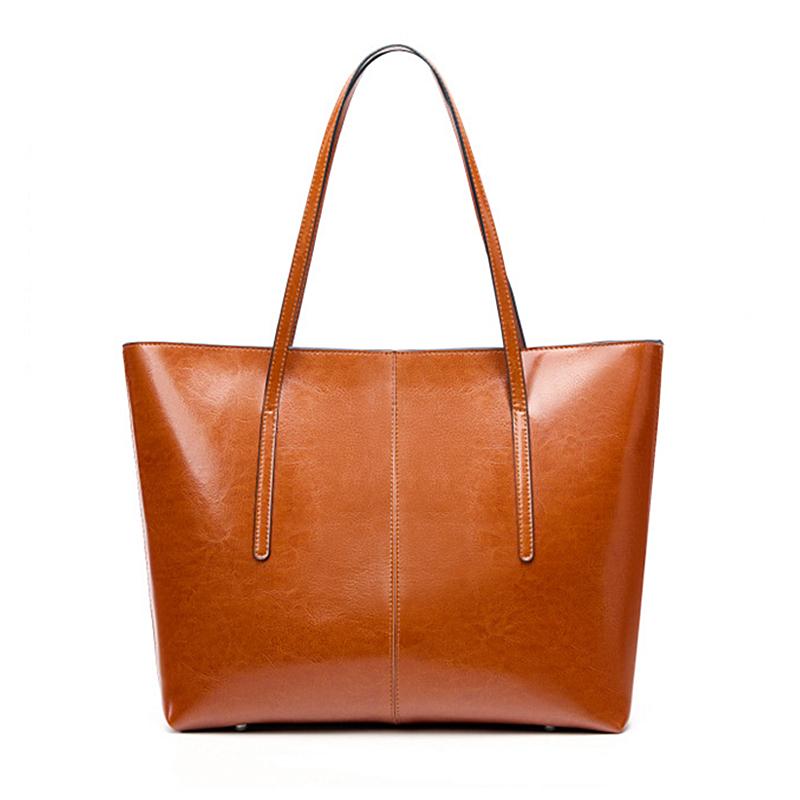 BURMINSA Retro Oil Wax Genuine Leather Handbag For Women 2026 Designer Large Capacity Office Tote Elegant Business Shoulder Bags