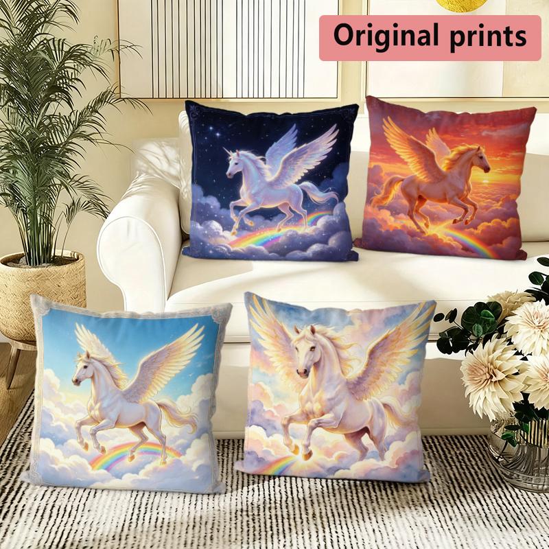 Copricuscini Decorativi Stampa Tramonto Arcobaleno Nuvola Pegasus Copricuscino Modello Adatto per Divano Camera da Letto Copricuscino per Auto