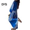 2Pcs/Set Women Stripe Print Pleated Casual Outfit Lapel Lantern Long Sleeve Lace Up Shirt High Waist Wide Leg Long Pants Set