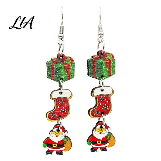Winterurlaubsgeschenke 1 Paar Weihnachten Holz Hängende Ohrringe für Damen, Niedliche Nikolaus Saisonale Accessoires Lebkuchen Zuckerstangen Ohrringe,
