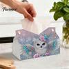 Set Pittura con Gemme Fatto a Mano Fai da Te Diamond Painting Scatola Portatovaglioli in Tessuto, Portapenne in Pelle per Desktop Rilassante, Artigianato Ricamo con Strass 5D