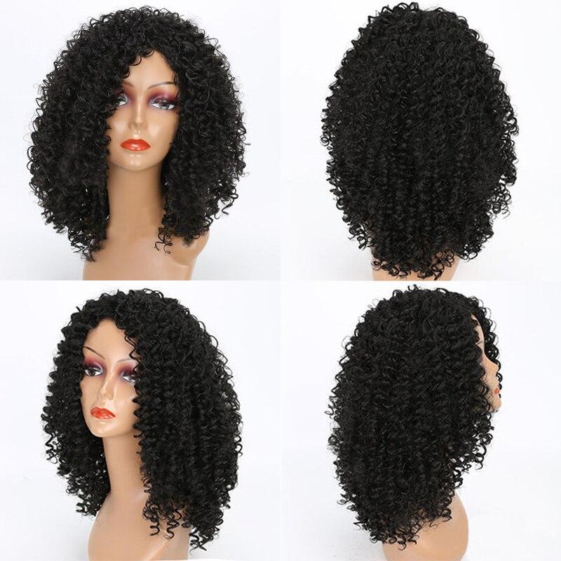 LISI HAIR Women's Short Afro Kinky Curly Wigs With Bangs Ombre Brown Synthetic Wig Black Daily Party Headgear with Clips