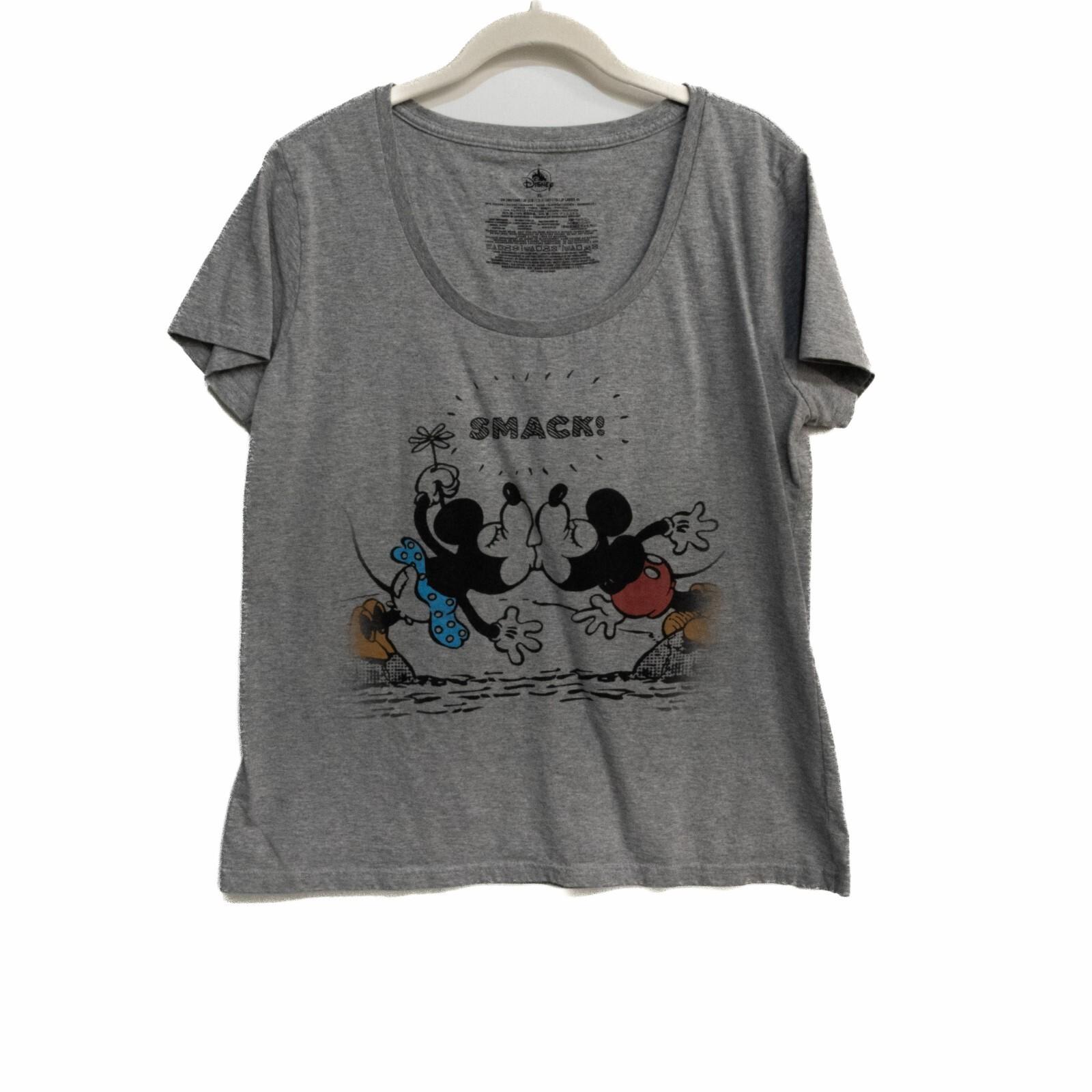 Disney Womens Gray T-Shirt Minnie Mickey Mouse Round Neck Short Sleeve Size XL M