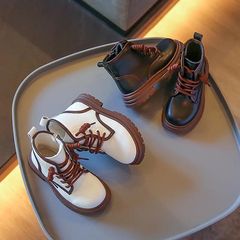 Kids Warm Snow Boots with Side Zip Boys Girls Ankle Boots Thick Soft Sole 2024 New Children Short Leather Boots Fashion Simple