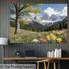 2D Alpine Daffodil Backdrop 2D Snow Mountain Forest Spring Photo Background for Party