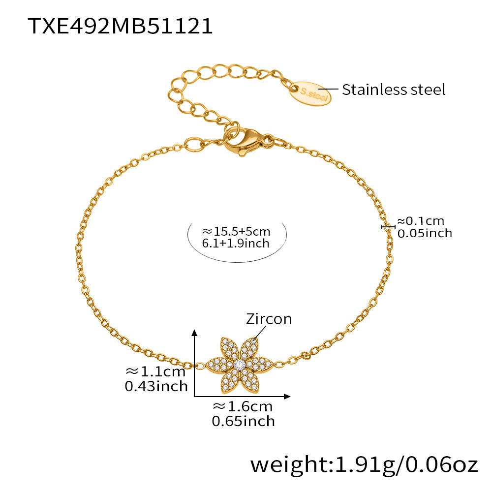 Qiong Yao Luxe Zircon Flower Pendant Double-Layer Bracelet-Necklace with Rice Bead Chain