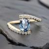 Oval Cut Blue Topaz Ring,  Yellow Gold Engagement Ring with Diamond Accents, Unique Split Shank Bridal Jewelry for Women