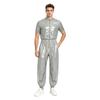Men Waterproof One Piece Jumpsuit Short Sleeve Front Zipper Elastic Waist Side Pockets Jogging Pants Raincoat Sauna Tracksuit for Outdoor Running