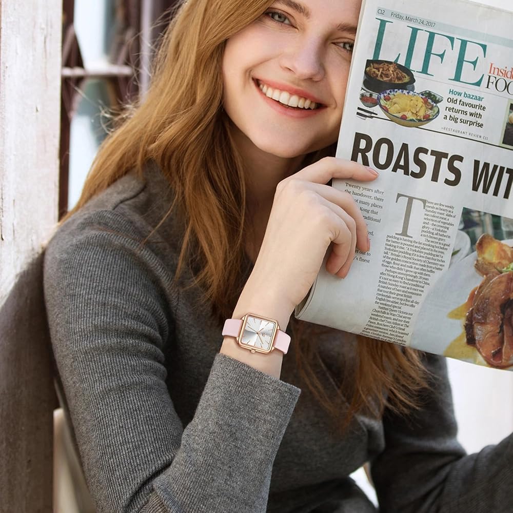 ShunkanSai Women's Analog Quartz Watch Square Waterproof Leather Strap Casual Fashion Timepiece