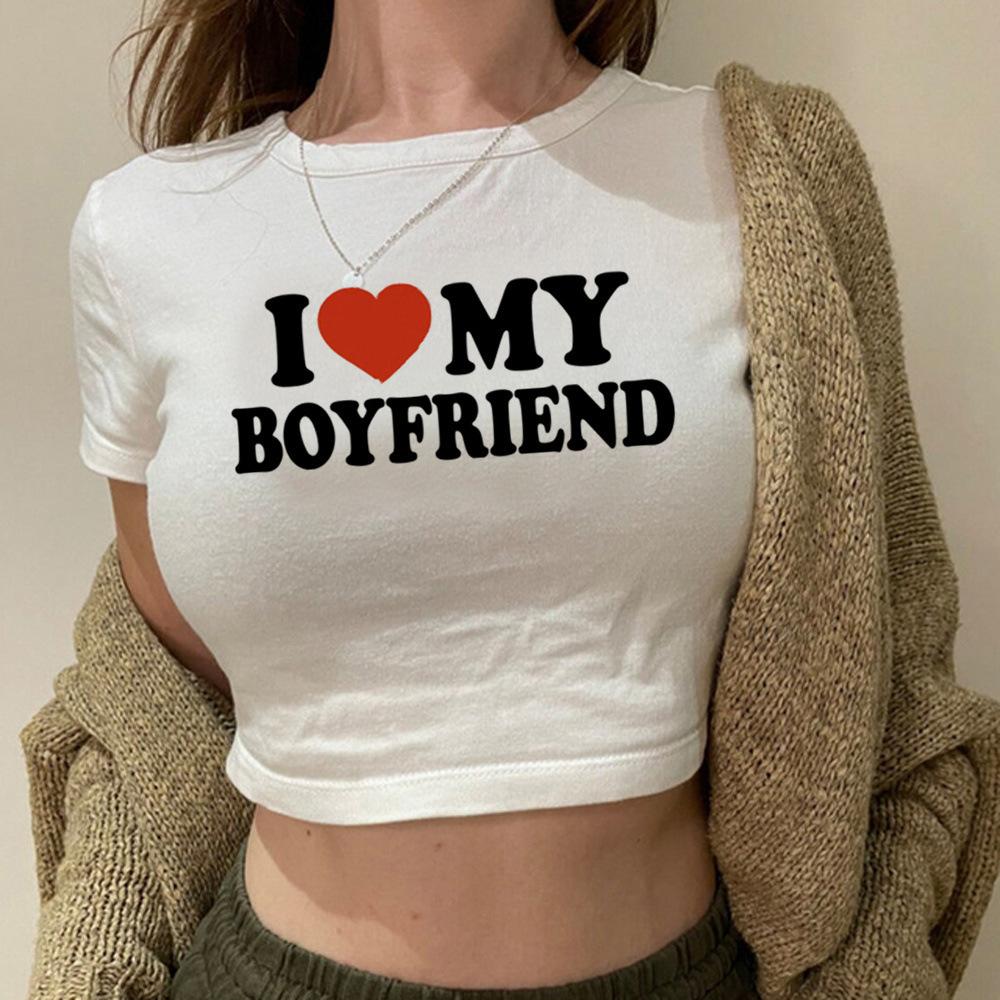 European and American women's clothing spring and summer new ins letter I love ME printed short slim-fitting short-sleeved T-shirt