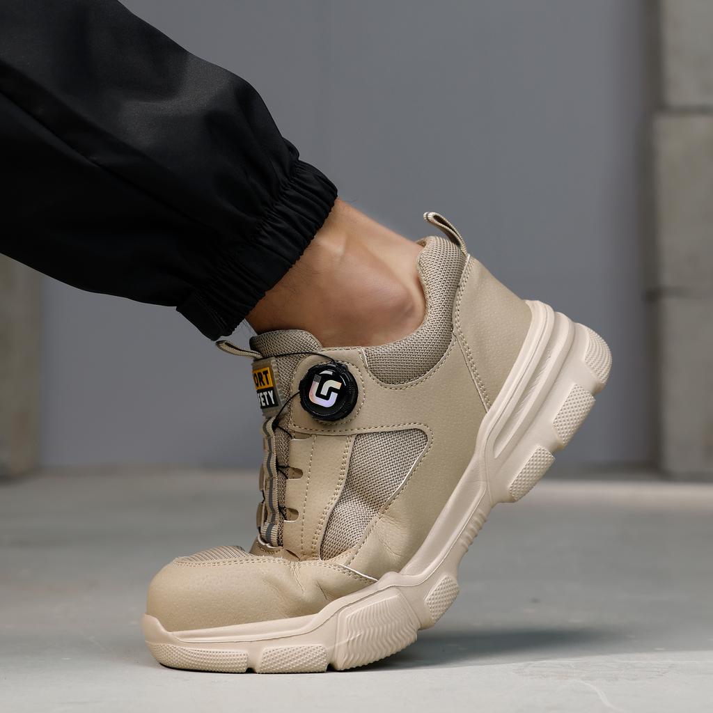 New Rotating Button Work Shoes Safety Sneakers Breathable Summer Male Boots Lightweight Indestructible Steel Toe Footwear