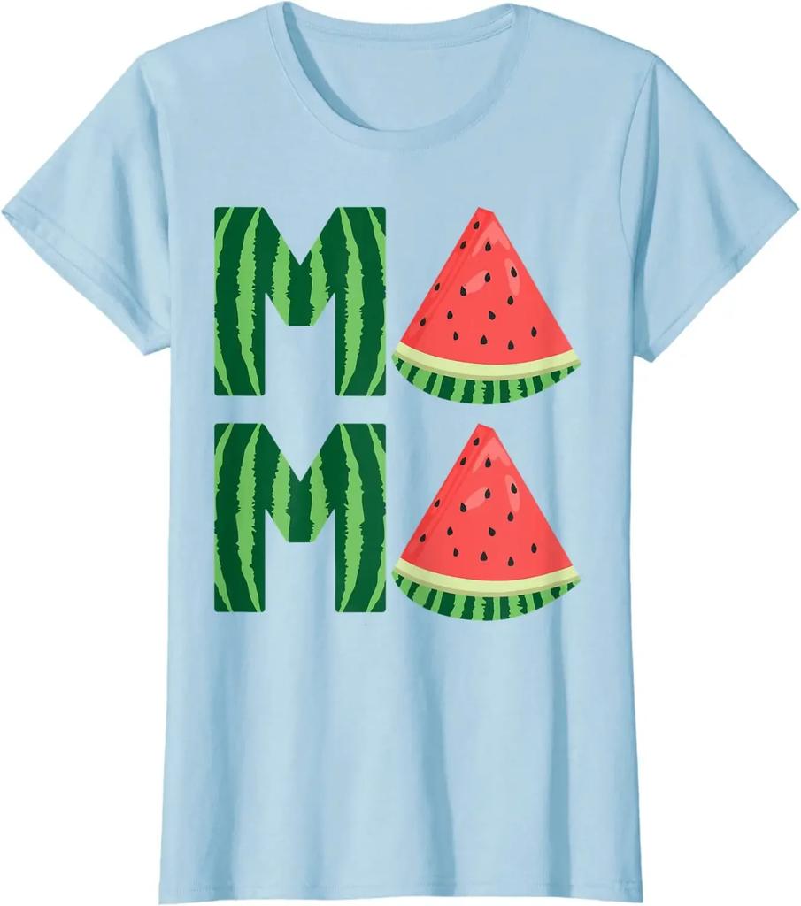 Funny Watermelon Mama Vintage Summer Fruit Mom T-Shirt Oversized T Shirt Cotton Casual Daily Four Seasons Tees Unisex