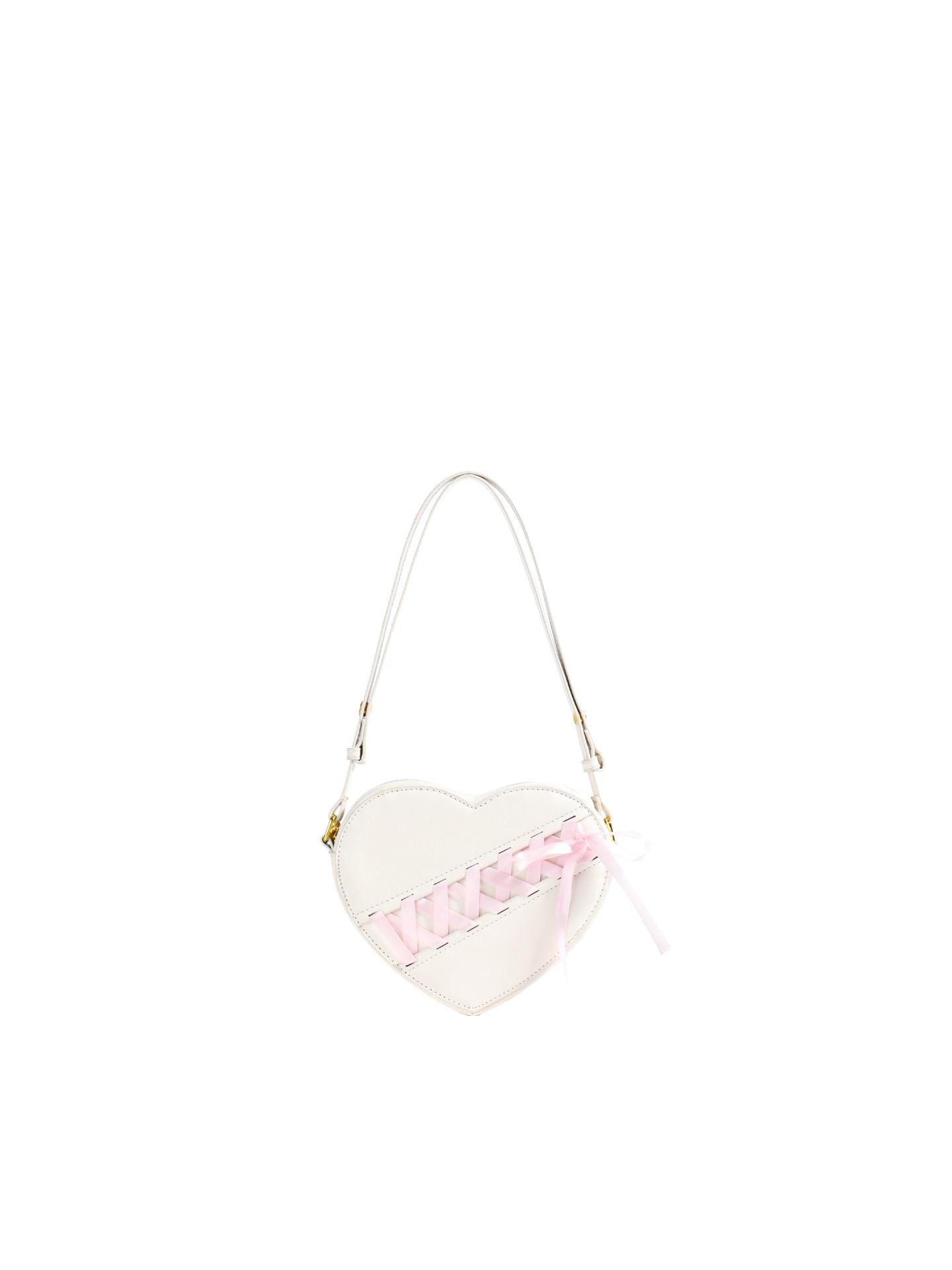 

Сумка кроссбоди в корейском стиле в форме сердца с лентой и дизайном с бантом грязно-белый