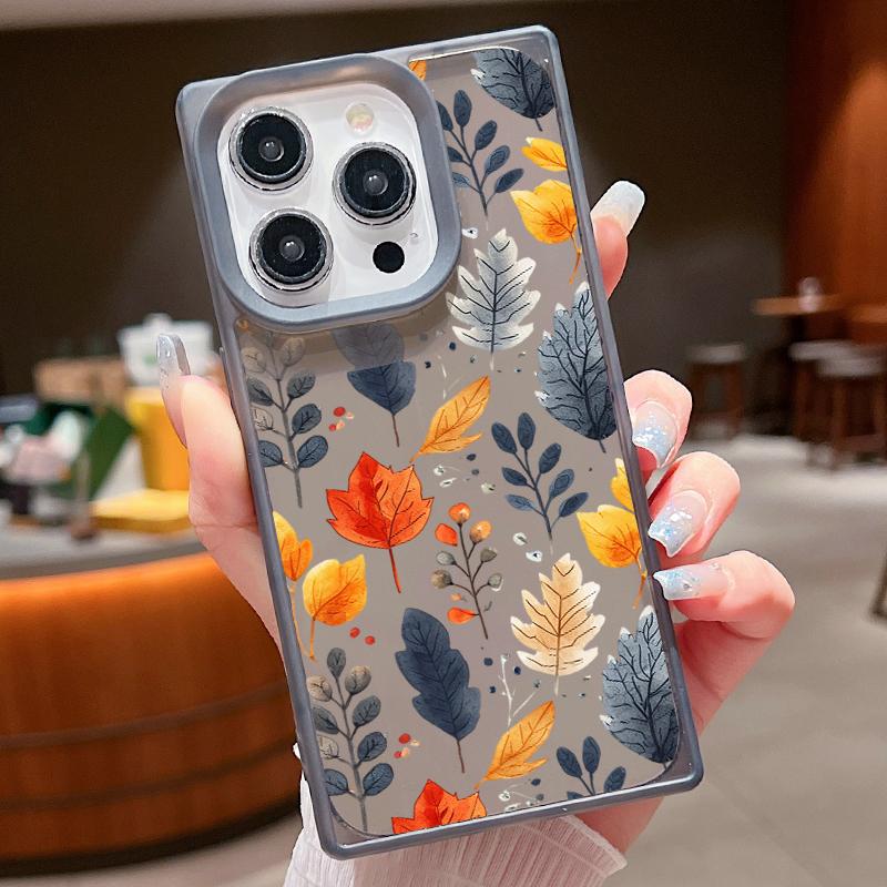 Frosted Square Transparent Phone Case for iPhone 16 Pro 15 14 Plus 13 12 Pro Max 11 Tree Leaves Floral Pattern Tpu Soft Shockproof Slim Cover