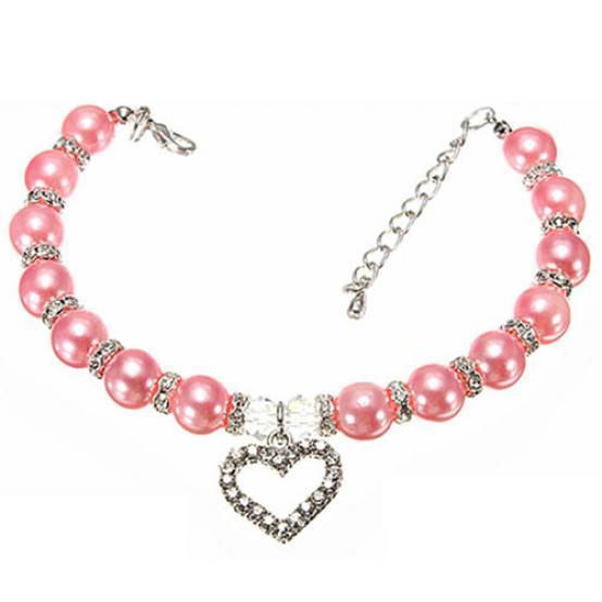 

Собака Любовь Сердце Кулон Искусственный Жемчуг Воротник Ожерелье Стразы Pet Щенок Ювелирные Изделия M розовый