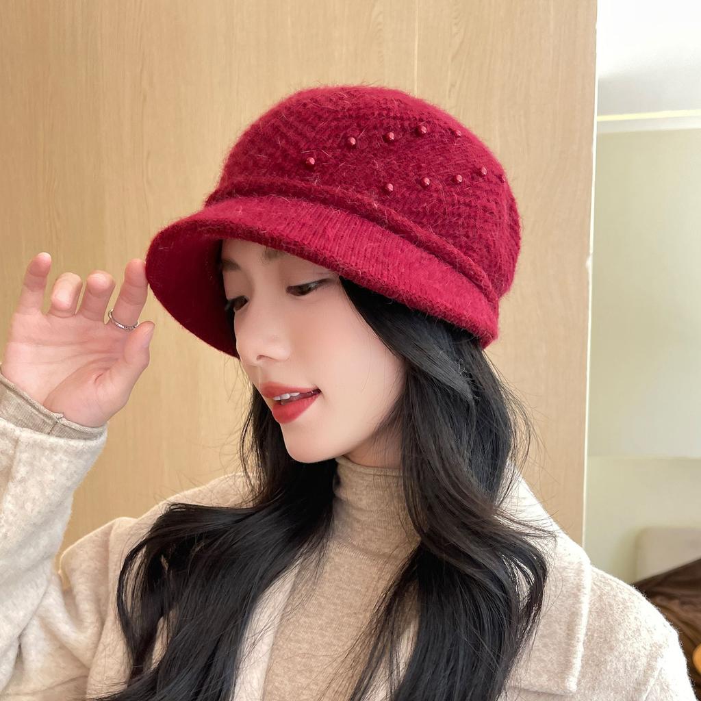Elegant Winter Knitted Bucket Hat for Middle-aged Women Thickened Warm Beanie Mother's Gift Basin Cap
