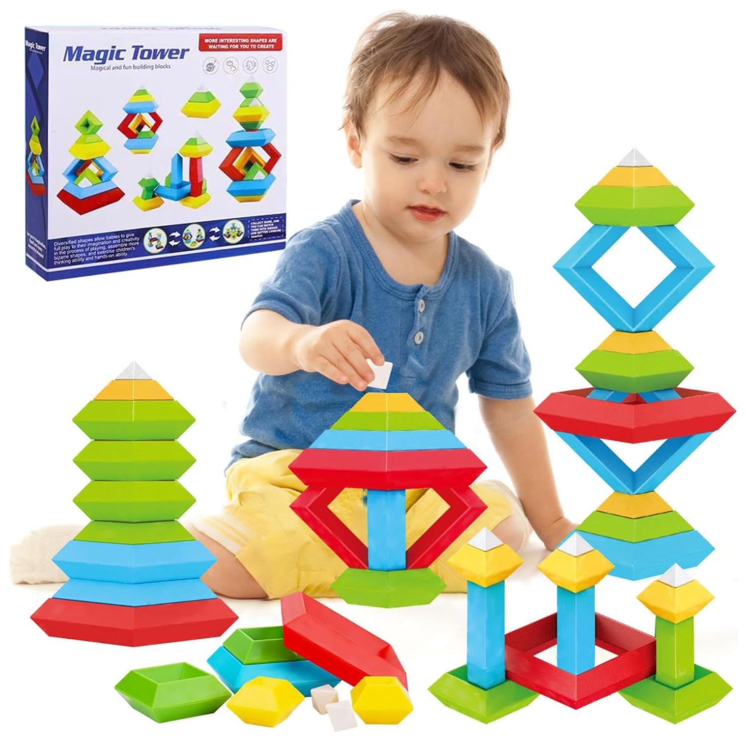 

Montessori Building Blocks, Puzzle, Educational Toy [3D Art, Sculpting Skills, Creativity, Color Sense, Shape Recognition], Gift for Boys and Girls
