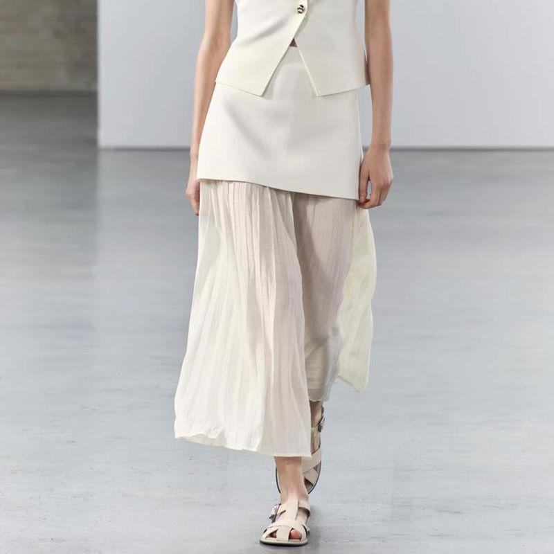 Spring New Arrival Fashion Wind Fashionable Knitted Small Pleated Patchwork High Waist a Word Mid-Length Skirt 4192016