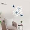 Botanical Wall Accents for Modern Interior Ink-Washed Blue Floral Stickers with Butterflies, Delicate Lily Peel And Stick Decals Living Room