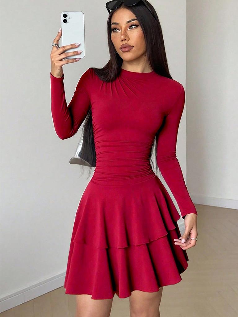Abito Elegante Aderente Manica Lunga Nuovo Stile Importato Sexy Peplo Gonna Midi per Donna