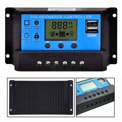 Pdtoweb 12V / 24V Двойной USB LCD PWM Солнечный регулятор контроллера заряда 10A 20A 30A