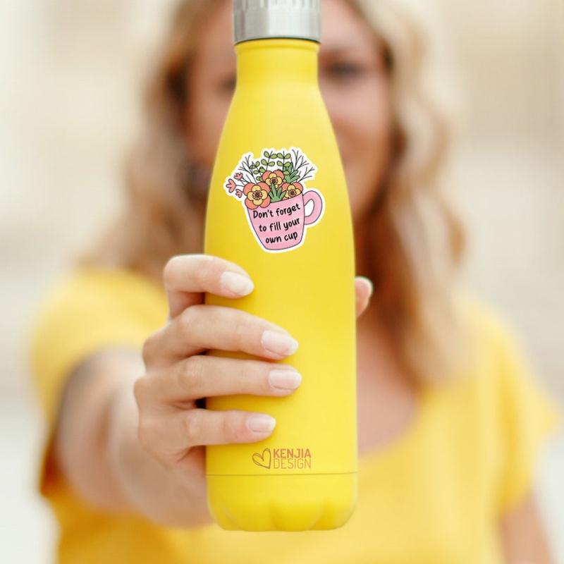 Nie zapomnij napełnić własnego kubka, Estetyczny Retro Kwiatowy, Trwały na Laptopa, Samochód, Więcej - Idealny dla Nastolatków, Dorosłych, Kreatywny Dekor i na Prezent