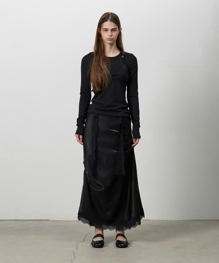 Three To Eighty Lace Shirring Long Skirt Black