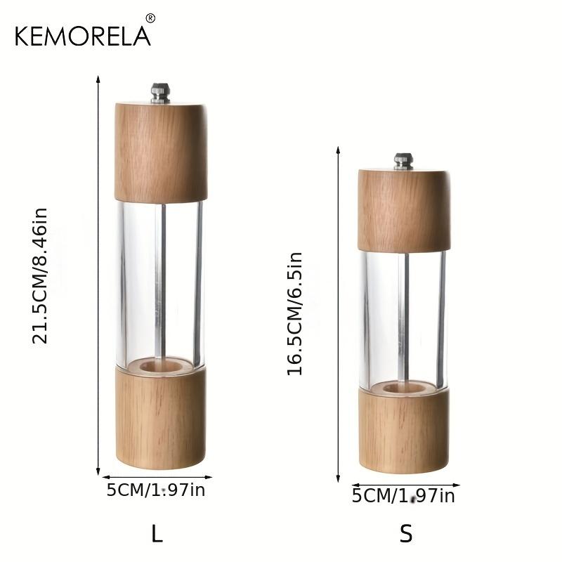 KEMORELA Premium Acrylic Salt and Pepper Grinder Manual Salt and Pepper Mills Wooden Shakers with Adjustable Core-Salt Grinder