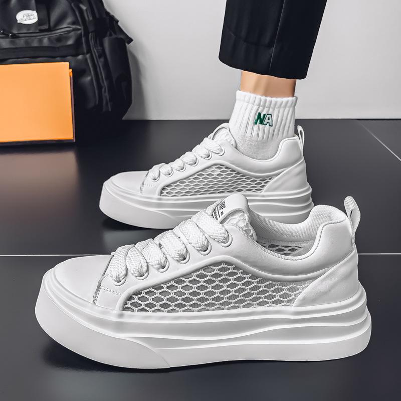 Little White Shoes Summer Mesh Breathable Hollow Thin Comfortable Board Shoes Teen School Style Fashion Korean Version Skateboard Shoes
