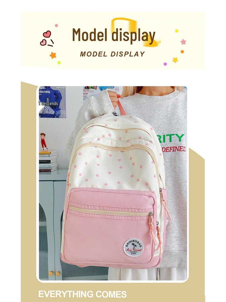 Cross-border Star Print Junior Backpack: Large, Lightweight, Simple and Casual.