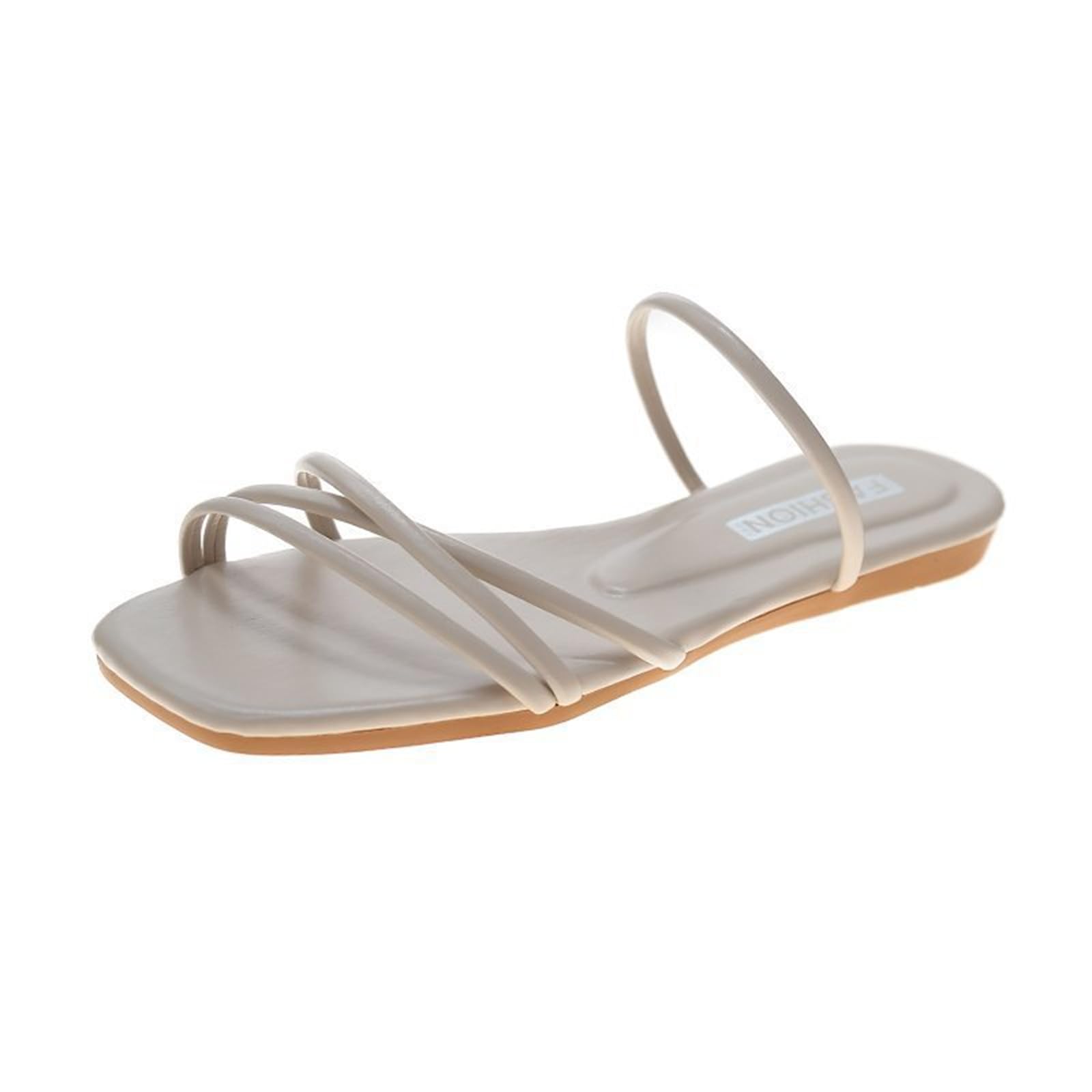 

[link bleu] Women s Square Toe Flat Sandals with Thin Straps, Lightweight, Comfortable for Summer, Stylish, Casual, and Flat (White, Size 23.5cm)