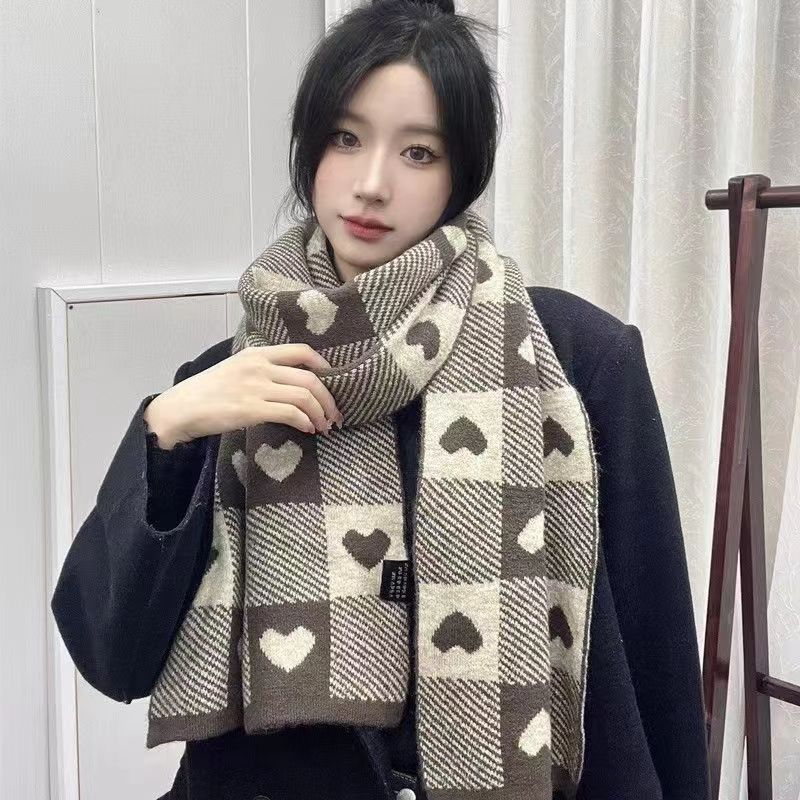 Scarf women's winter versatile warm couple student neck protection imitation cashmere knitted wool girls scarf senior sense men