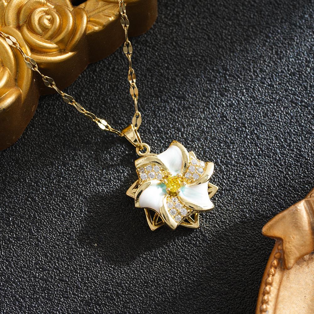 Women s Titanium Steel Windmill Necklace with White Zirconia