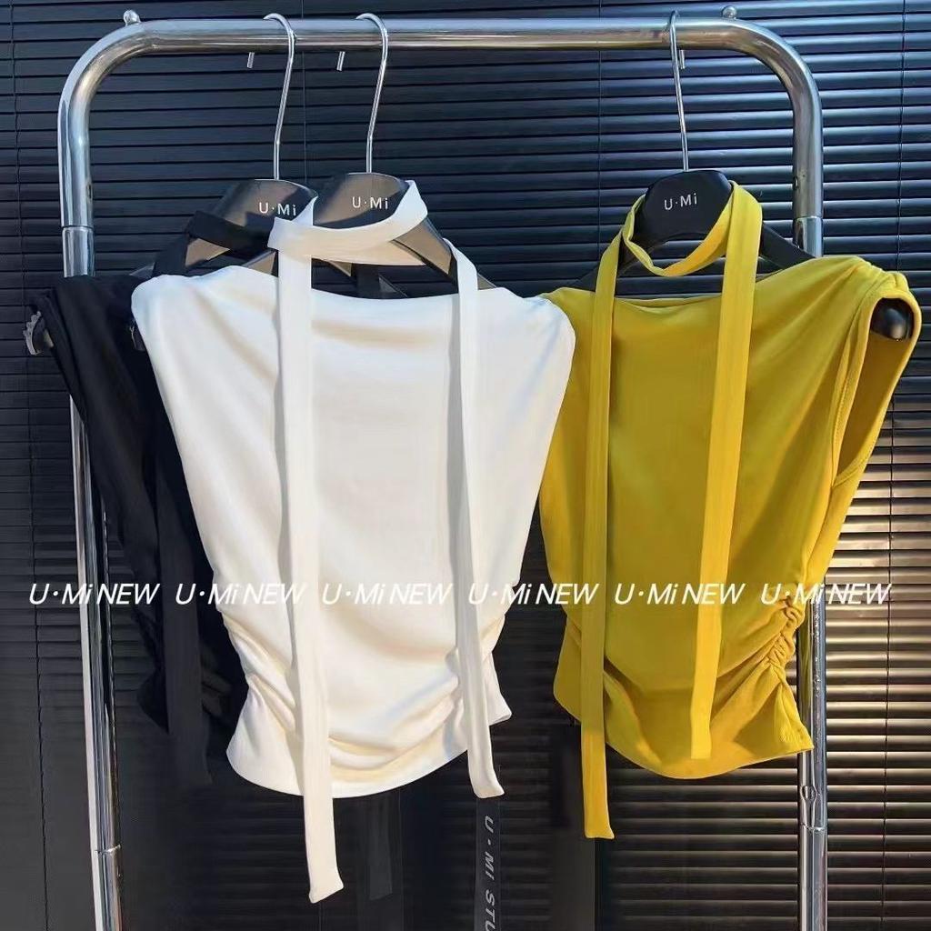 Summer new Korean version design sense niche one-word shoulder short-sleeved T-shirt women's pure desire style slim-fitting and thin top