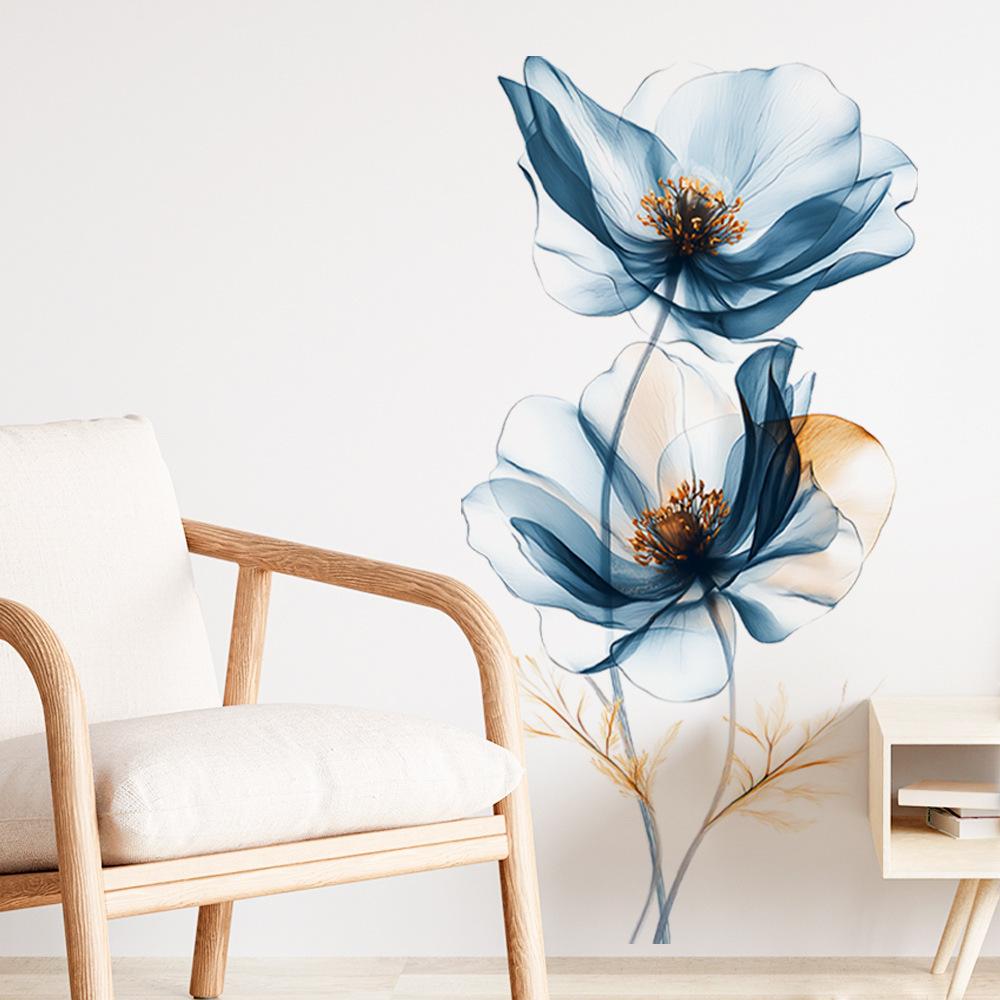 Large Blue Flower Wall Sticker Self Adhesive Removable Wall Decal for Living Room Entrance Bedroom Home Decoration