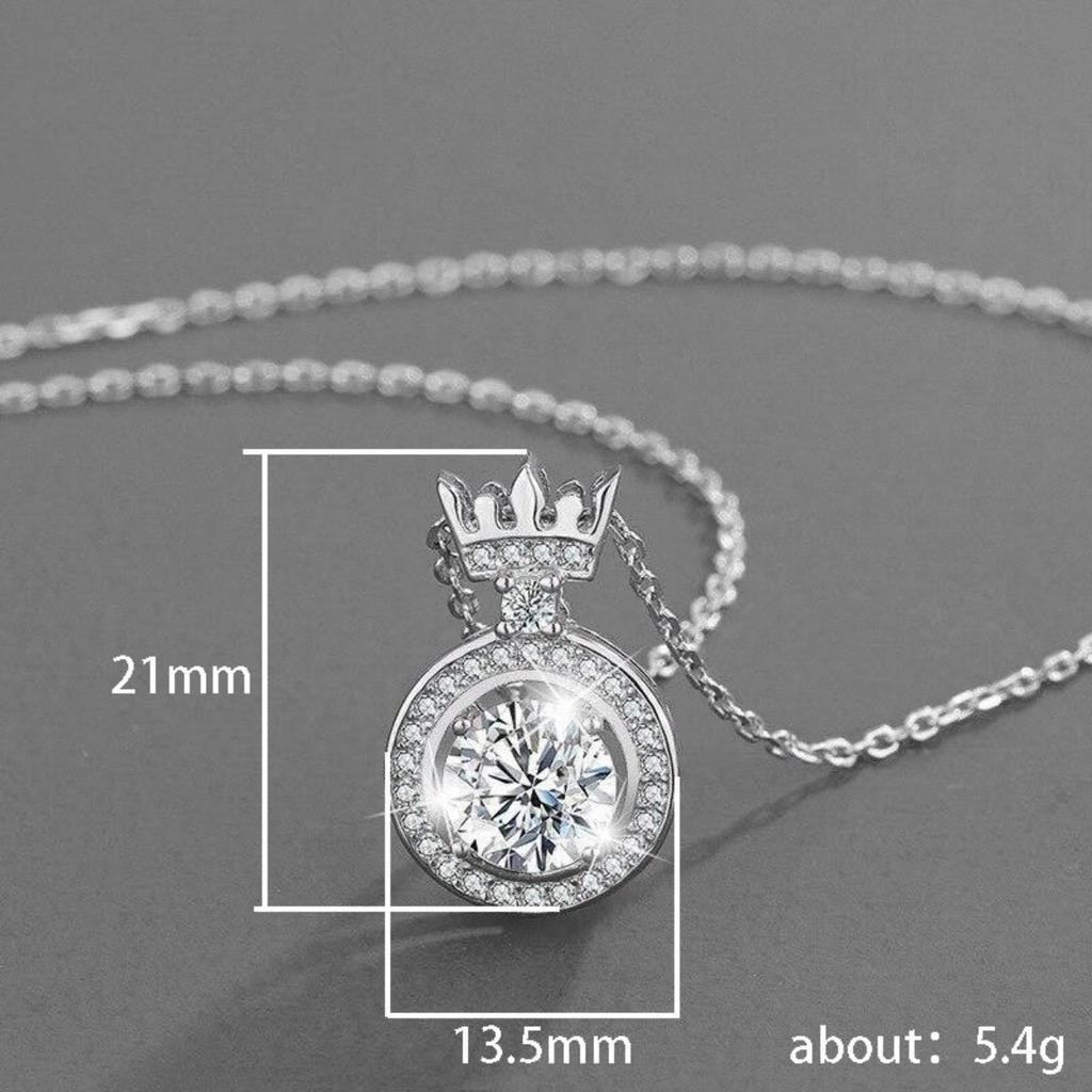 Crown Top Floating Round Cubic Zirconia Full Halo Pendant Korean Style Women Clavicle Necklace