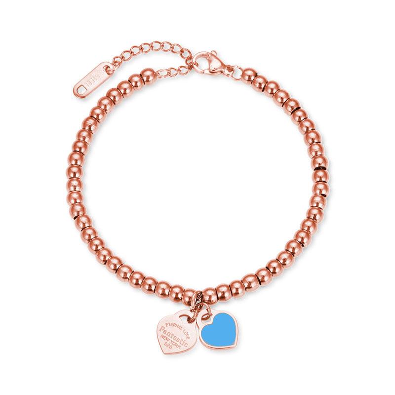 European and American Products 4mm Round Bead Bracelet, Titanium Steel Beaded Peach Heart Bracelet 2026