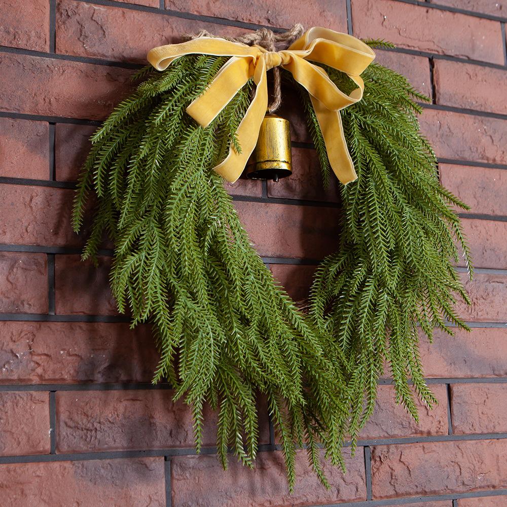 Simulation Norfolk Soft Glue Feel Pine Needle Wreath Christmas Bell Wreath Christmas Decoration Door Hanging Vine Ring